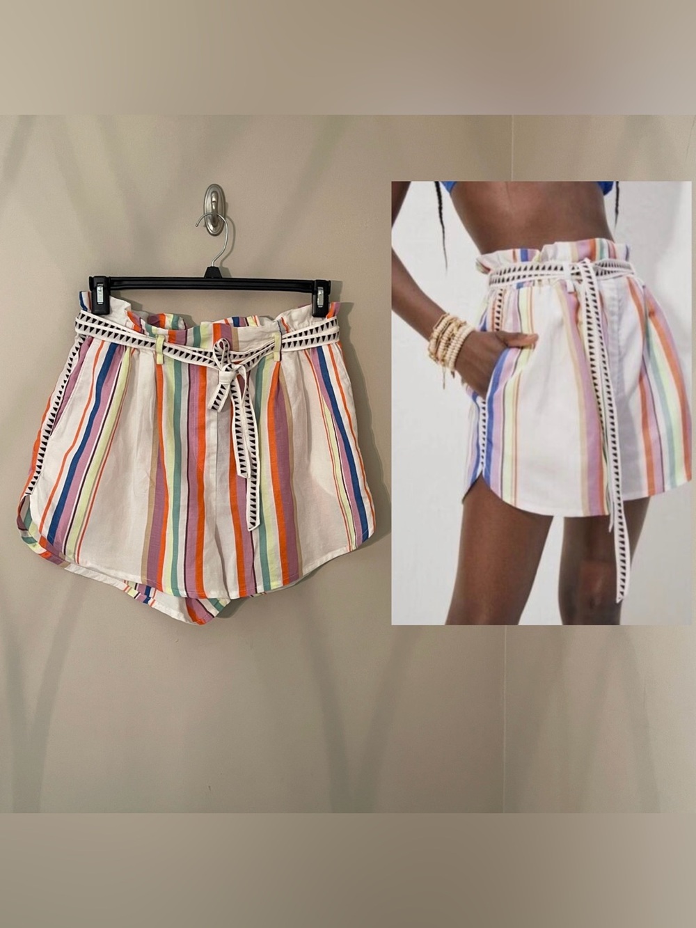 Lemlem x H&M Multicolor Striped Paperbag Shorts Size Medium